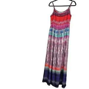 Chelsea & Violet Purple Orange Aqua Smocked Top Maxi Dress